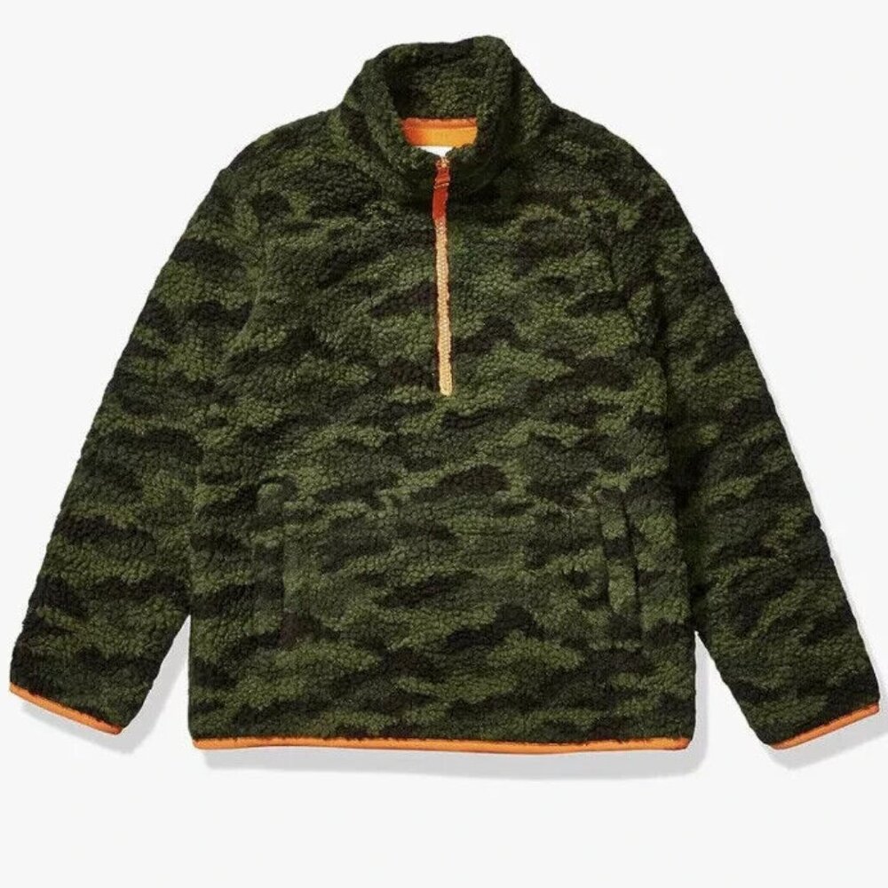 Amazon Essentials XLPolar Fleece Lined Sherpa Quarter Zip Jacket Green Camo